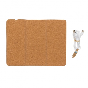 Logo trade promotional giveaways picture of: 10W wireless charging cork mousepad and stand