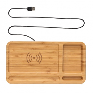 Logo trade promotional merchandise picture of: Bamboo desk organiser 5W wireless charger