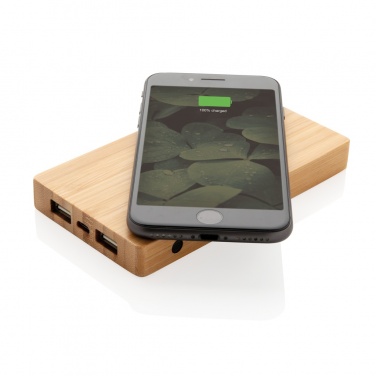 Logotrade promotional gift picture of: Bamboo 4.000 mAh wireless 5W Powerbank