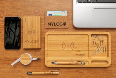 Logo trade advertising products image of: Bamboo 4.000 mAh wireless 5W Powerbank