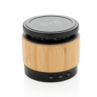 Logo trade business gifts image of: Bamboo wireless charger speaker