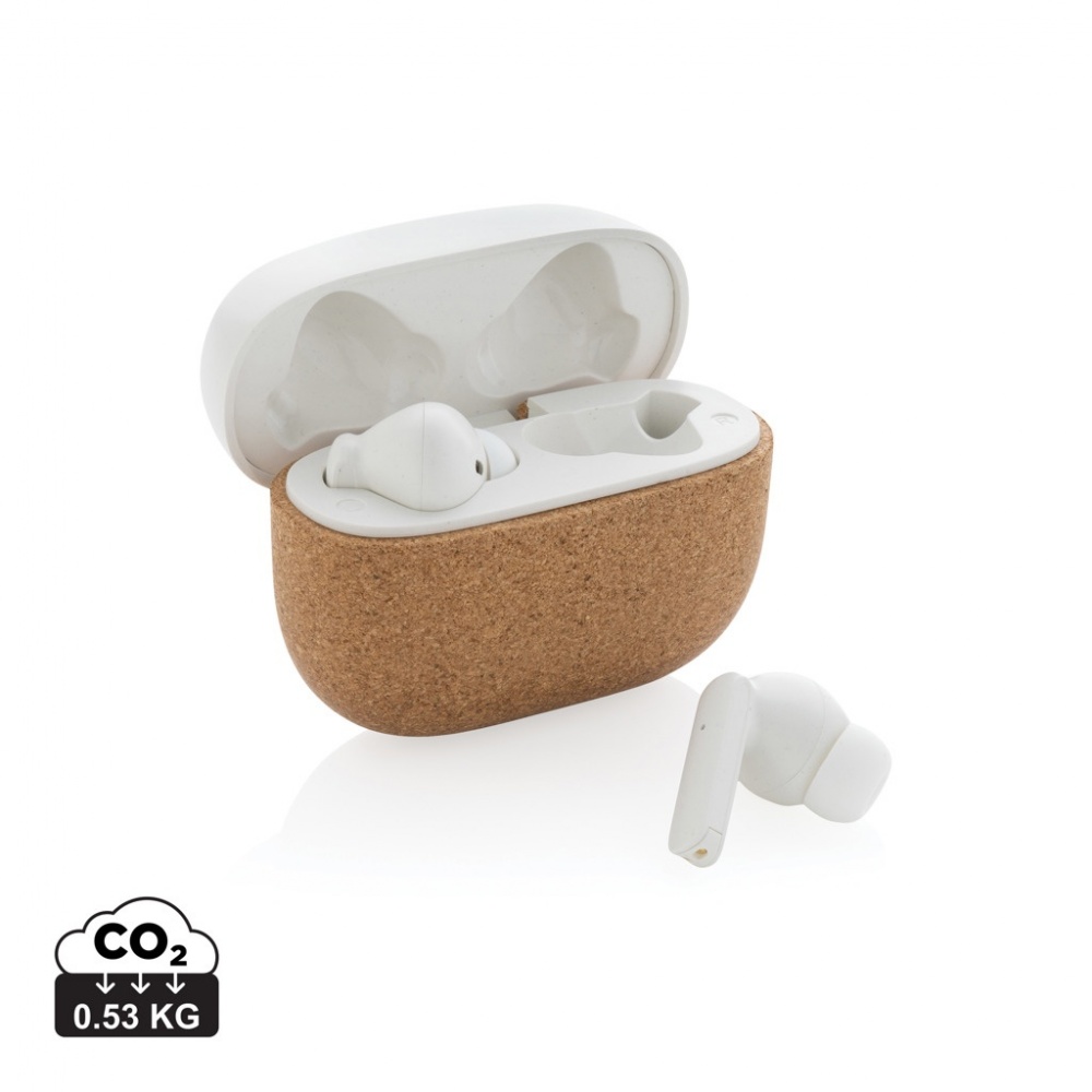 Logo trade promotional giveaways image of: Oregon RCS recycled plastic and cork TWS earbuds
