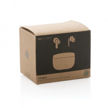 Logo trade promotional item photo of: Oregon RCS recycled plastic and cork TWS earbuds