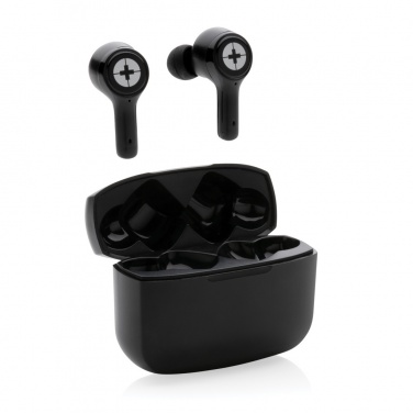 Logo trade promotional products image of: RCS recycled plastic Swiss Peak ANC TWS earbuds
