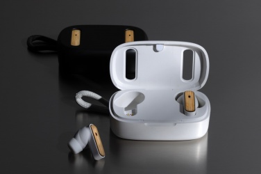 Logotrade promotional item picture of: RCS recycled plastic & bamboo TWS earbuds