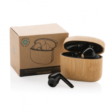 Logotrade advertising product picture of: Bamboo TWS earbuds with RCS recycled plastic