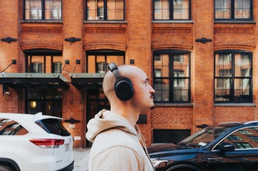 Logotrade promotional gift image of: Irvine RCS recycled and repairable ANC wireless headphone