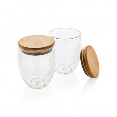 Logotrade promotional items photo of: Double wall borosilicate glass with bamboo lid 250ml 2pc set