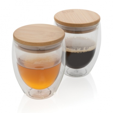 Logo trade promotional giveaway photo of: Double wall borosilicate glass with bamboo lid 250ml 2pc set