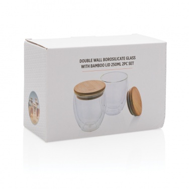 Logotrade corporate gift image of: Double wall borosilicate glass with bamboo lid 250ml 2pc set