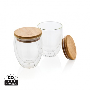 Logotrade promotional item picture of: Double wall borosilicate glass with bamboo lid 250ml 2pc set