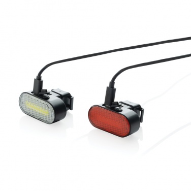 Logotrade promotional product image of: Lumino RCS recycled plastic USB re-chargeable bike light set