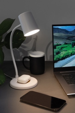 Logo trade promotional giveaway photo of: Zenara RCS recycled plastic and cork 15W wireless desk lamp