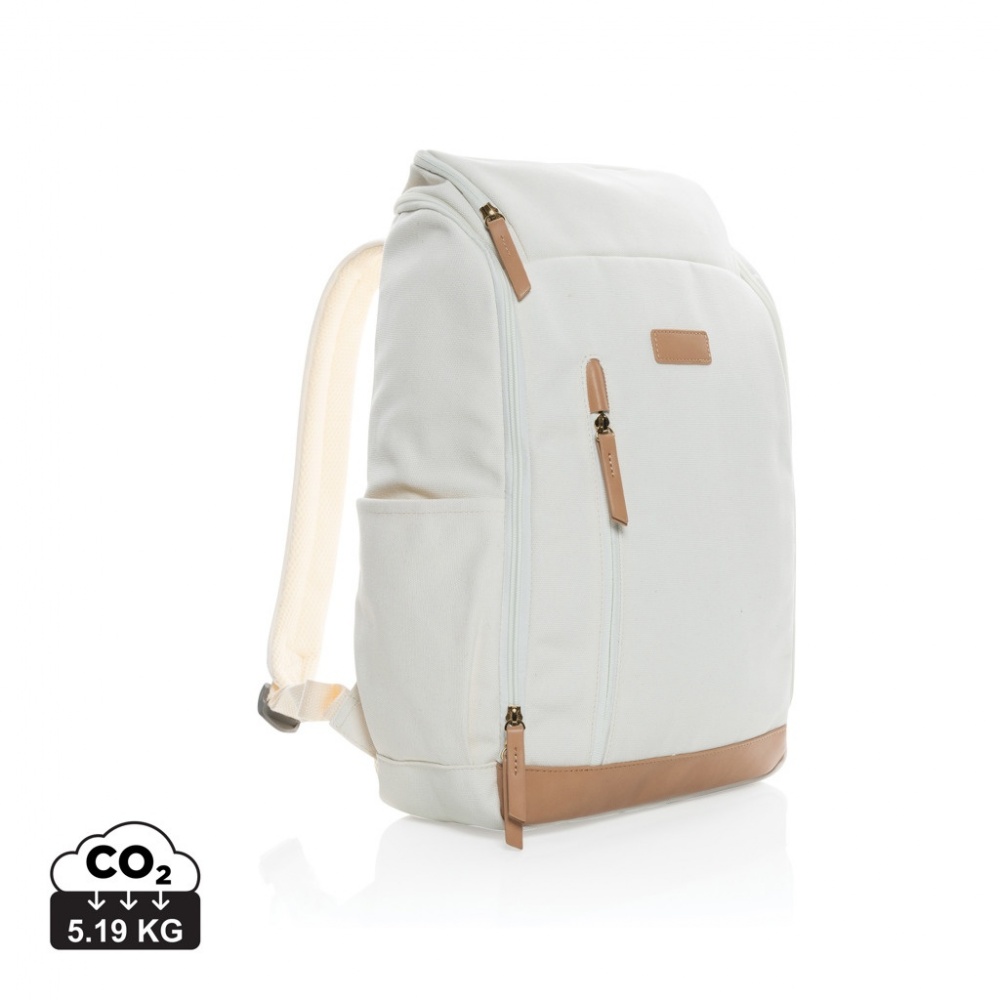 Logotrade advertising product picture of: Impact AWARE™ 16 oz. recycled canvas 15" laptop backpack
