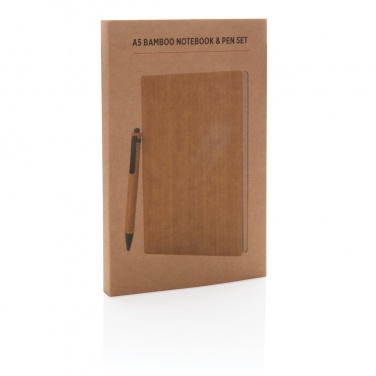 Logo trade promotional gift photo of: A5 Bamboo notebook & pen set