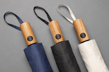 Logotrade corporate gift picture of: Kaycey 21" AWARE™ RPET Acacia wood mini auto open umbrella