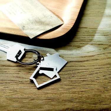 Logo trade promotional gifts picture of: Metal key ring house shape Jyvaskyla