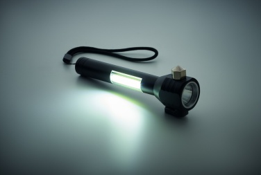 Logo trade promotional merchandise photo of: 3-in-1 aluminum flashlight with an emergency hammer and seatbelt cutter, customizable with printing