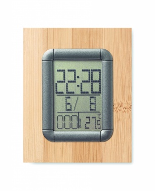 Logo trade corporate gifts image of: Bamboo pen holder and LCD clock