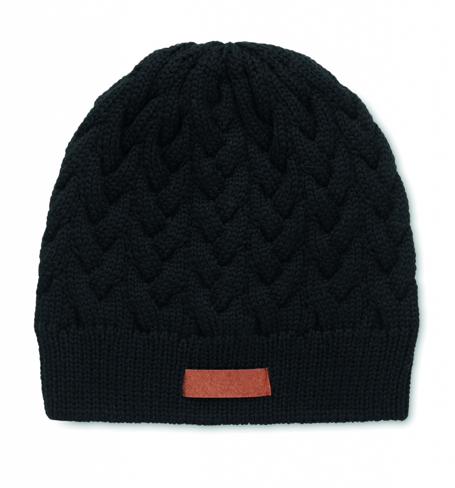Logo trade promotional gifts image of: Cable knit beanie in RPET