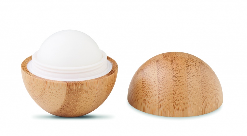Logo trade promotional gifts picture of: Lip balm in round bamboo case