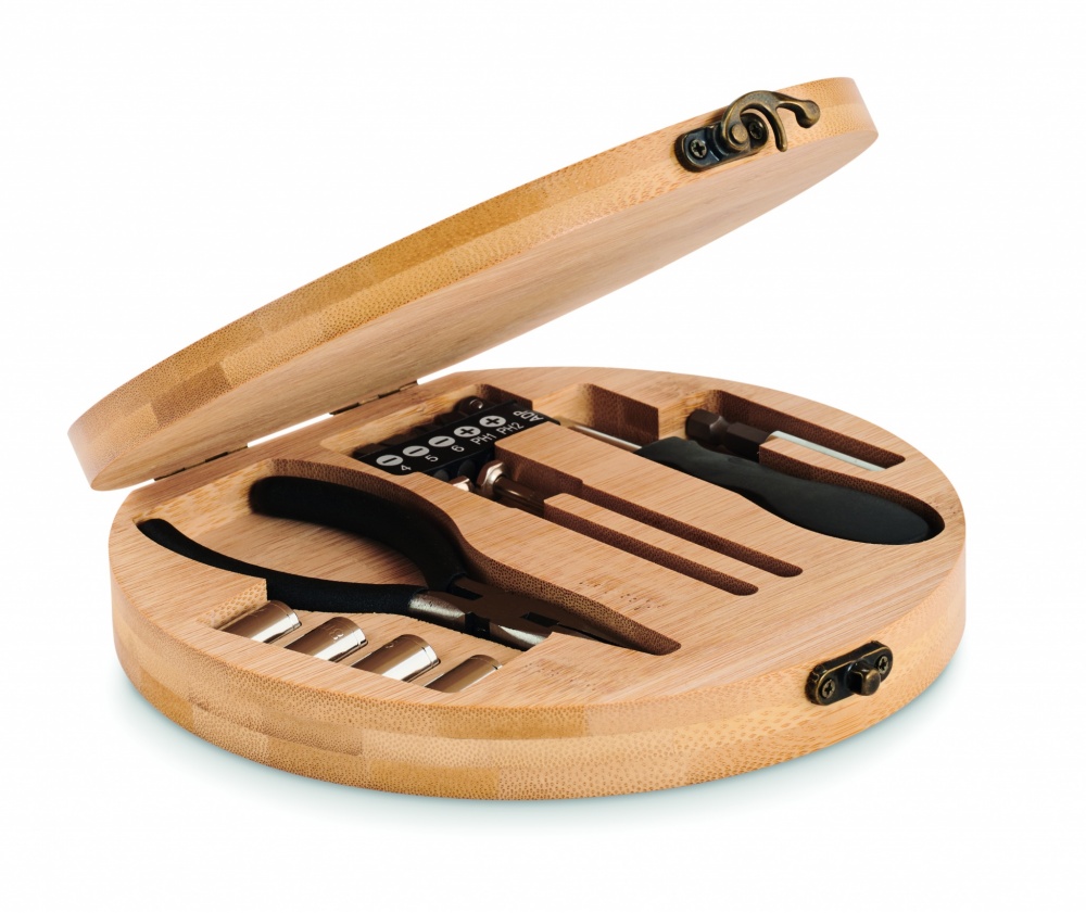 Logo trade promotional products image of: 15 piece tool set bamboo case