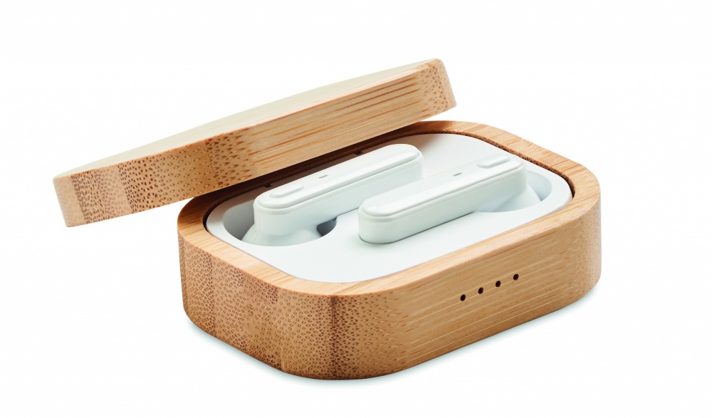 Logo trade promotional gift photo of: TWS earbuds in bamboo case