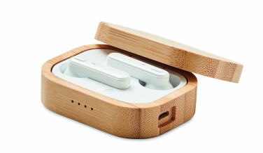 Logo trade corporate gifts image of: TWS earbuds in bamboo case