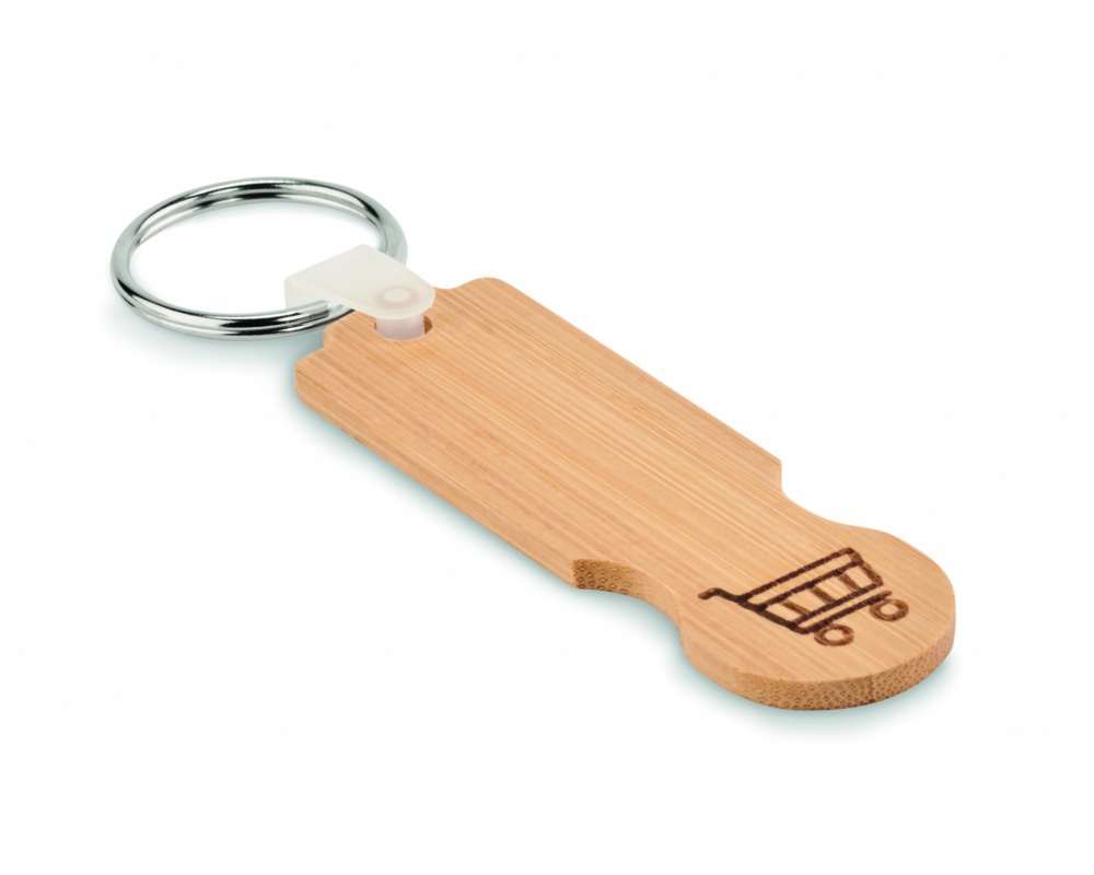 Logo trade promotional items image of: Bamboo euro token key ring Rauma
