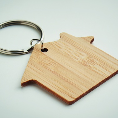 Logo trade promotional products picture of: House shaped bamboo key ring Järvenpää