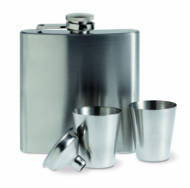 Logo trade business gifts image of: Slim hip flask w 2 cups set