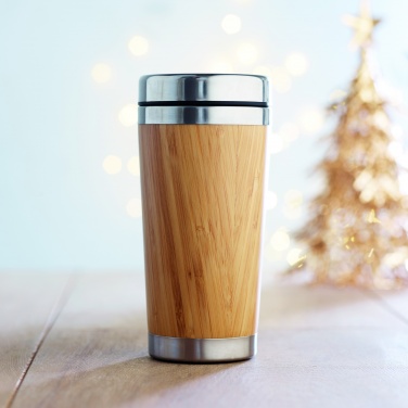 Logo trade promotional merchandise photo of: Double wall bamboo flask 430ml