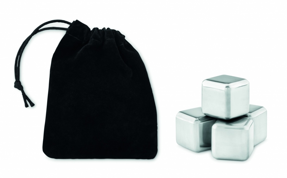 Logo trade promotional items image of: Set of 4 SS ice cubes in pouch