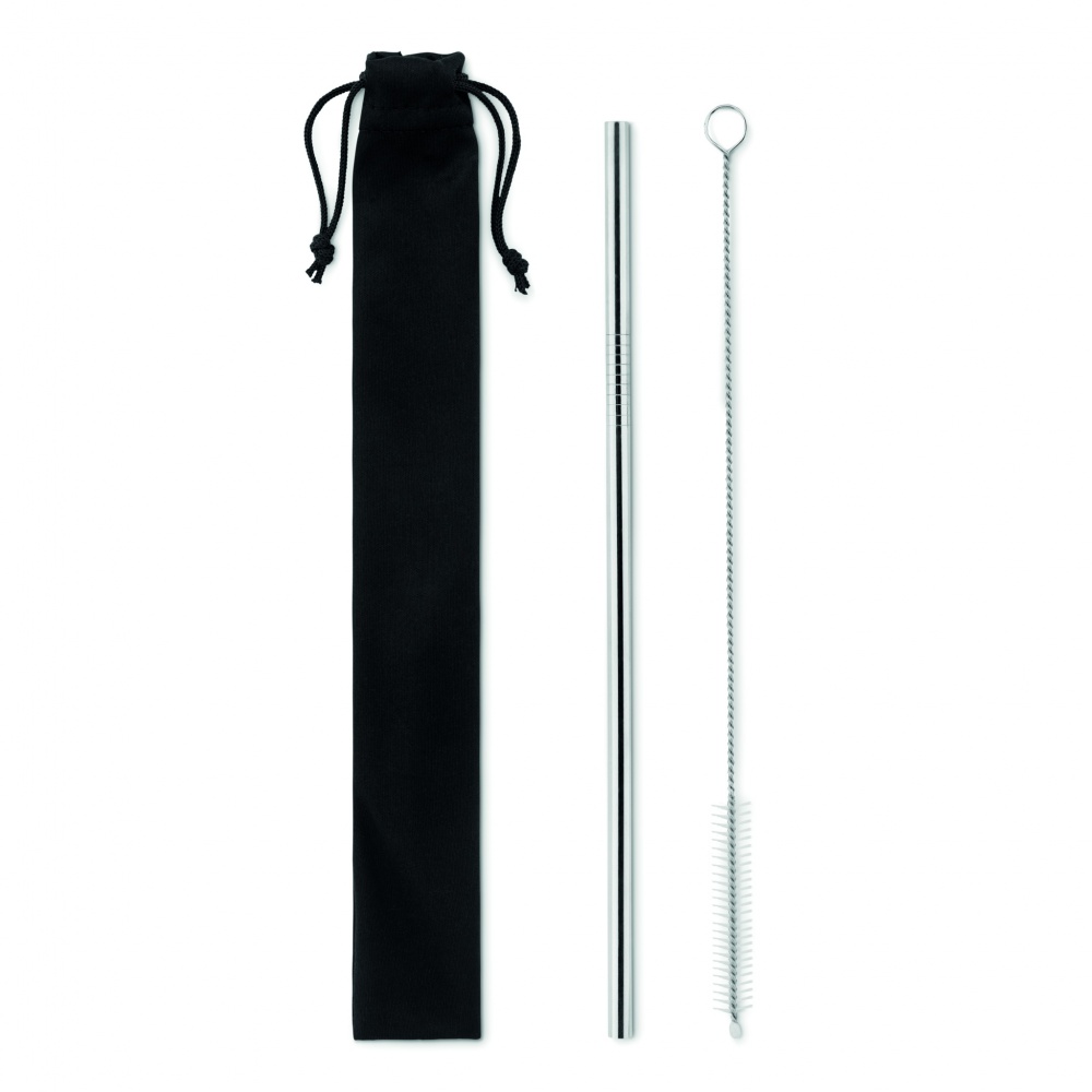 Logo trade business gifts image of: SS straw and brush in pouch