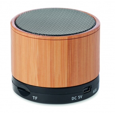 Logo trade promotional merchandise picture of: Round Bamboo wireless speaker
