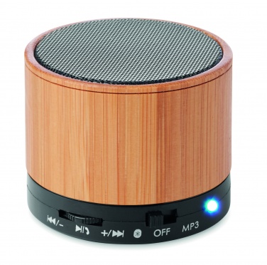 Logo trade promotional item photo of: Round Bamboo wireless speaker