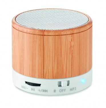 Logo trade corporate gifts image of: Round Bamboo wireless speaker