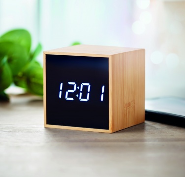 Logo trade corporate gifts image of: LED alarm clock bamboo casing Dortmund