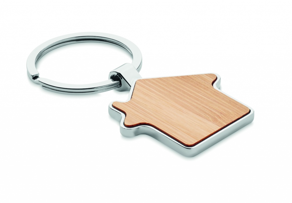 Logo trade promotional gifts picture of: House key ring metal bamboo NORDIC