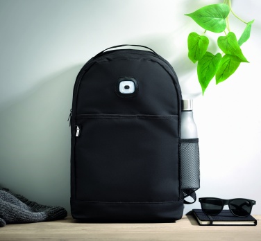 Logo trade promotional giveaways image of: Backpack in RPET & COB light