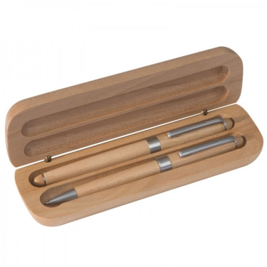 Logo trade promotional product photo of: Wooden writing set ballpen and roller INDIANAPOLIS