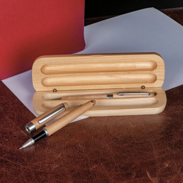 Logo trade promotional products image of: Wooden writing set ballpen and roller INDIANAPOLIS