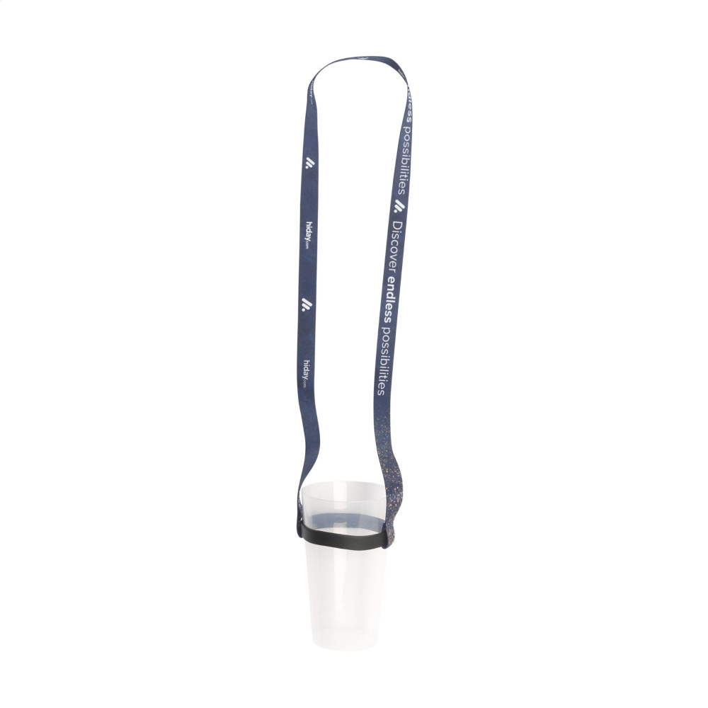 Logo trade business gifts image of: Lanyard Sublimation RPET 1.5 cm with Cup holder