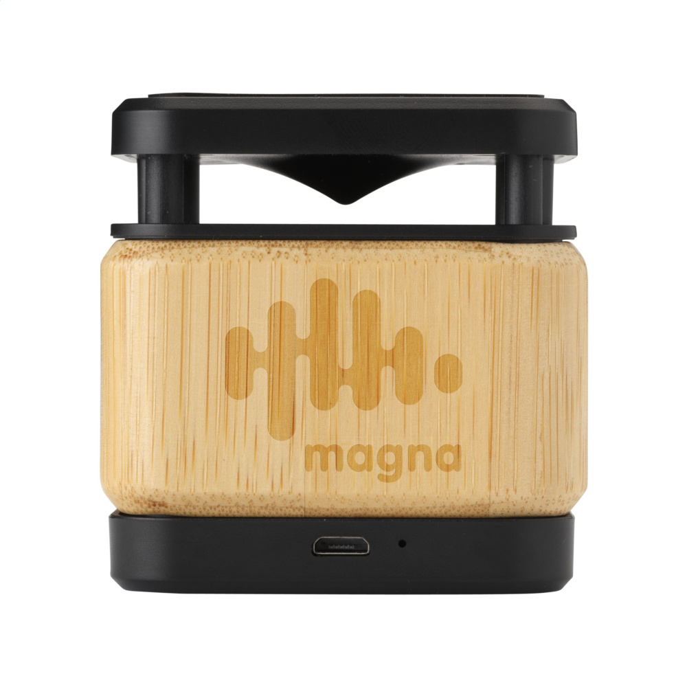 Logo trade advertising product photo of: Bamboo Block Speaker with wireless charger