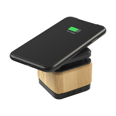 Logo trade corporate gifts picture of: Bamboo Block Speaker with wireless charger