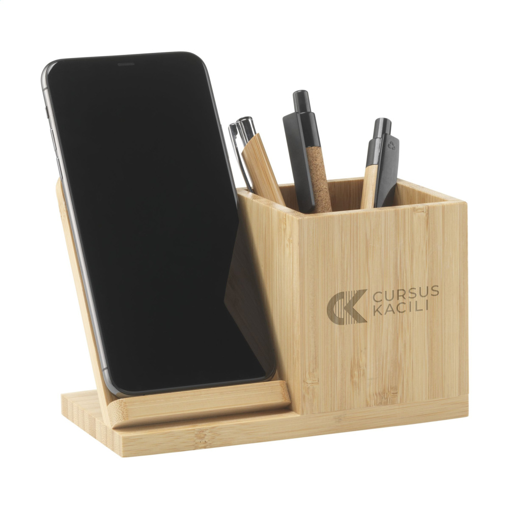 Logotrade advertising products photo of: Bamboo Boss 15W charger/pen holder