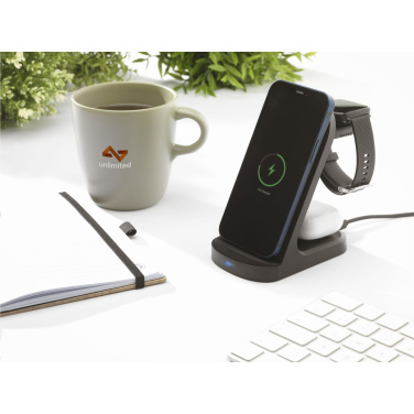 Logo trade advertising products picture of: Triple-Up RCS Recycled ABS Wireless Charger Stand