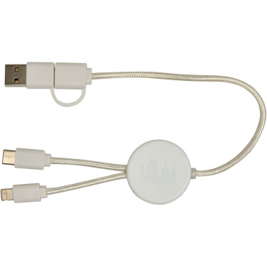 Logo trade promotional merchandise image of: Chechia 5-in-1 recycled plastic 30 cm data sync and 27W fast charge cable with bamboo details