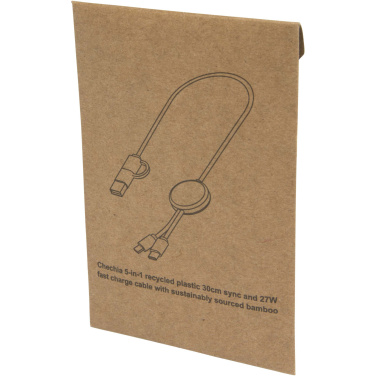 Logotrade promotional gift picture of: Chechia 5-in-1 recycled plastic 30 cm data sync and 27W fast charge cable with bamboo details