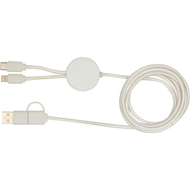 Logotrade promotional merchandise image of: Chechia 5-in-1 recycled plastic 150 cm data sync and 27W fast charge cable with bamboo details